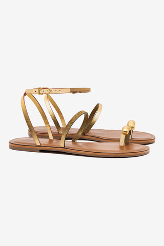 Biarritz Flat Sandal In Gold Metallic Leather
