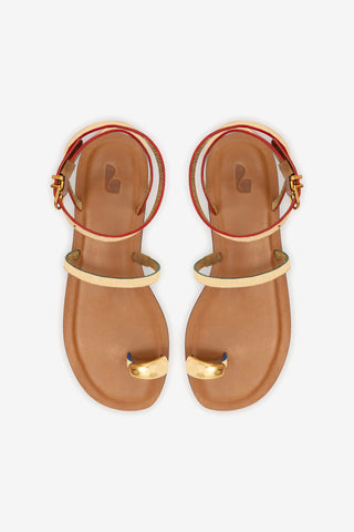 Biarritz Flat Sandal In Gold Metallic Leather