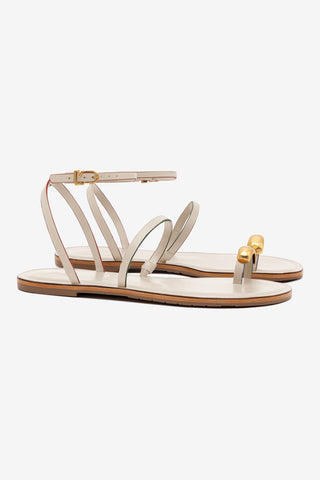 Biarritz Flat Sandal In Ivory Leather