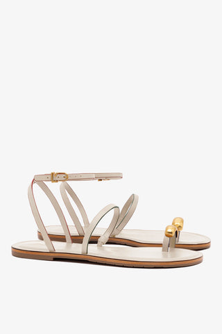 Biarritz Flat Sandal In Ivory Leather Flat - Sandal Larroudé