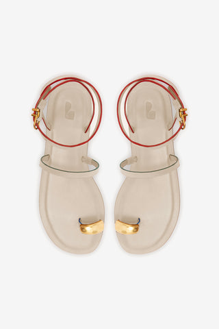 Biarritz Flat Sandal In Ivory Leather
