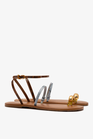 Biarritz Flat Sandal In Lemonade, Maya and Oud Python Embossed Leather Flat - Sandal Larroudé