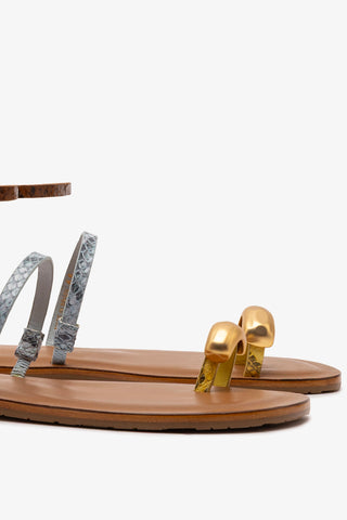 Biarritz Flat Sandal In Lemonade, Maya and Oud Python Embossed Leather Flat - Sandal Larroudé