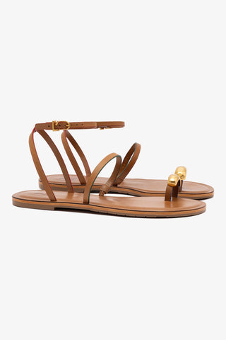 Biarritz Flat Sandal In Light Caramel Leather
