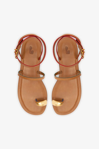 Biarritz Flat Sandal In Light Caramel Leather