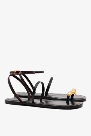 Biarritz Flat Sandal In Black Leather