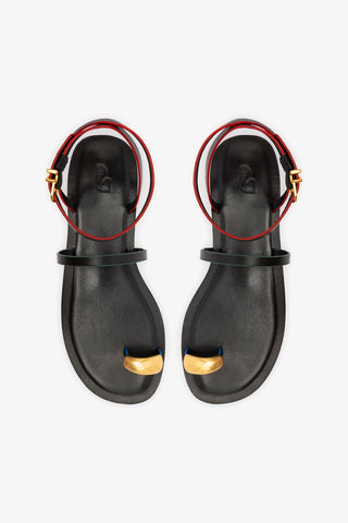 Biarritz Flat Sandal In Black Leather