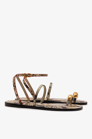 Biarritz Flat Sandal In Neutral Snake Leather Flat - Sandal Larroudé