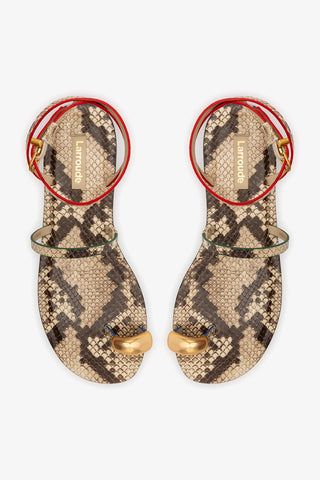Biarritz Flat Sandal In Neutral Snake Leather Flat - Sandal Larroudé