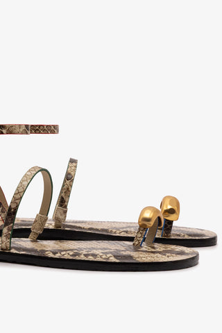 Biarritz Flat Sandal In Neutral Snake Leather Flat - Sandal Larroudé