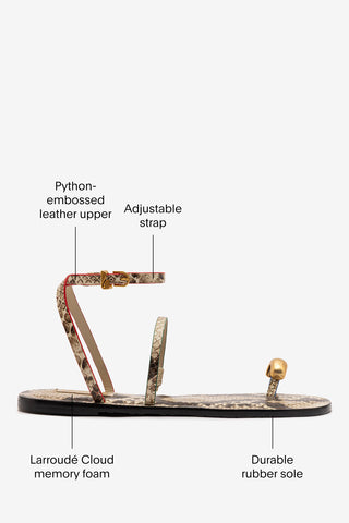 Biarritz Flat Sandal In Neutral Snake Leather Flat - Sandal Larroudé