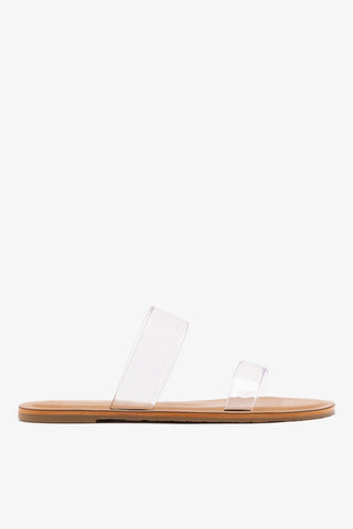 Gabe Flat In Clear Vinyl and Caramel Leather Flat - Sandal Larroudé