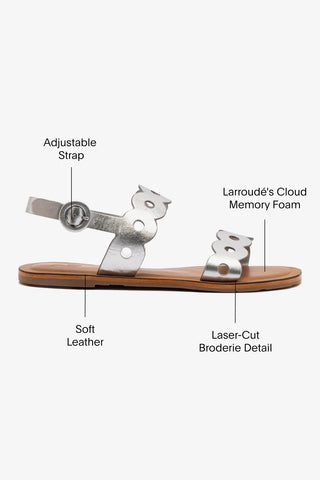 Florence Flat Sandal In Silver Metallic Leather