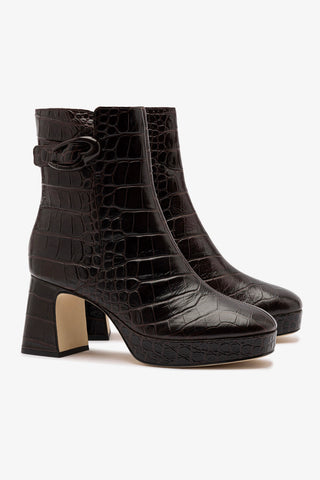 Dolly Verona Low Boot In Croco Brown Leather