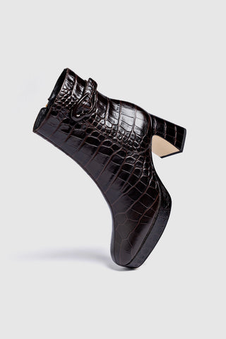 Dolly Verona Low Boot In Croco Brown Leather