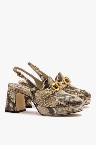 Harrington Loafer Low In Neutral Snake Leather Pump Larroudé