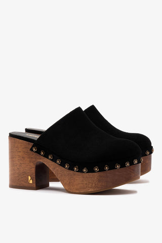 Miso Wooden Platform Clog In Black Suede