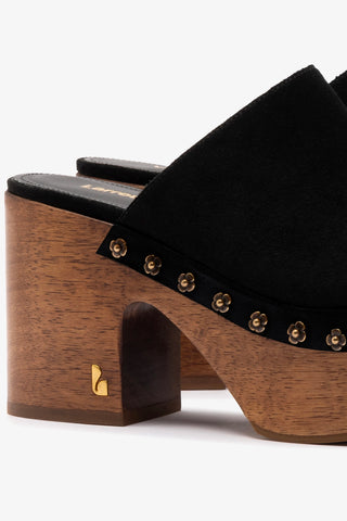 Miso Wooden Platform Clog In Black Suede