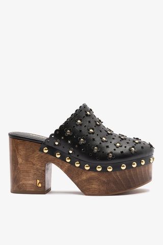 Miso Wooden Platform Clog Black Leather Mule Larroudé