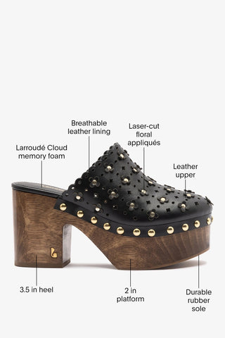 Miso Wooden Platform Clog Black Leather