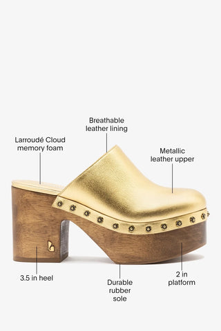 Miso Wooden Platform Clog Gold Leather Clog Larroudé