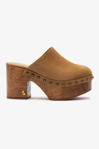 Miso Wooden Platform Clog In Peanut Suede