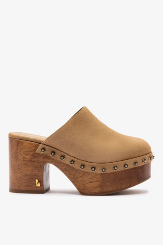 Miso Wooden Platform Clog In Peanut Suede
