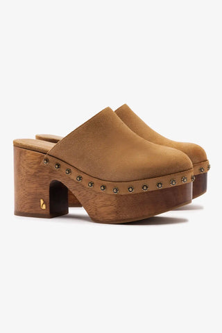 Miso Wooden Platform Clog In Peanut Suede