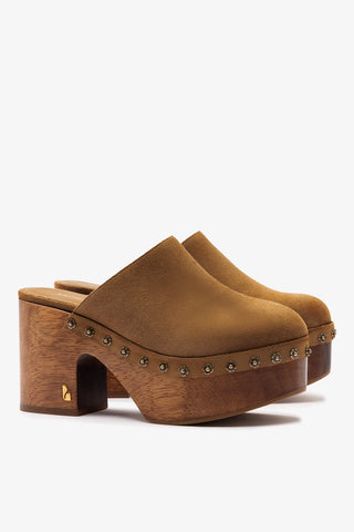 Miso Wooden Platform Clog In Peanut Suede Mule Larroudé