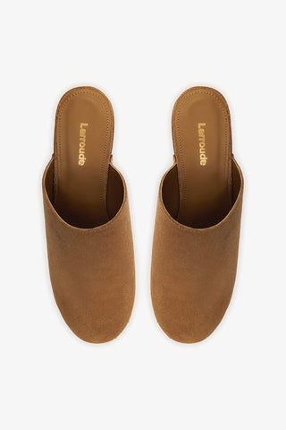 Miso Wooden Platform Clog In Peanut Suede Mule Larroudé