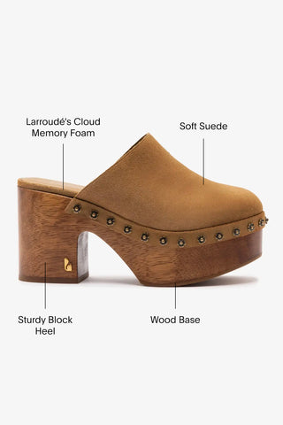 Miso Wooden Platform Clog In Peanut Suede Mule Larroudé