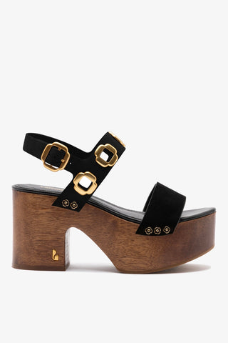 Miso Wooden Platform Sandal In Black Suede