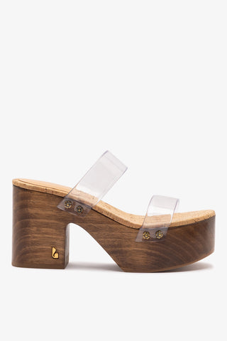 Miso Clear Platform Sandal In Clear Vinyl and Natural Cork Womens - Shoes - Platforms Larroudé 5 Clear