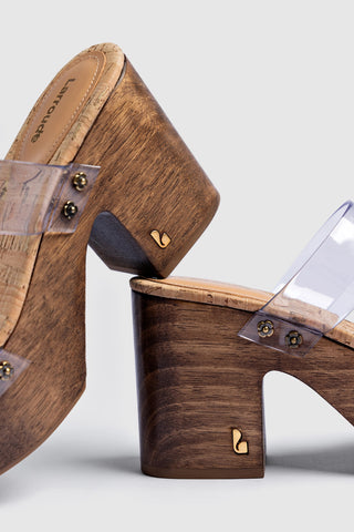 Miso Clear Platform Sandal In Clear Vinyl and Natural Cork Womens - Shoes - Platforms Larroudé