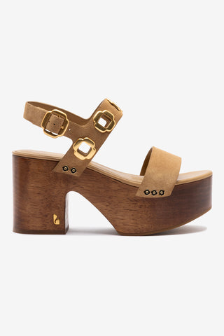 Miso Wooden Platform Sandal In Peanut Suede