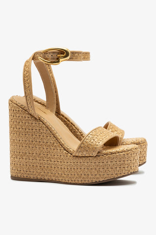 Verona Hi Wedge In Beige Leather and Natural Raffia