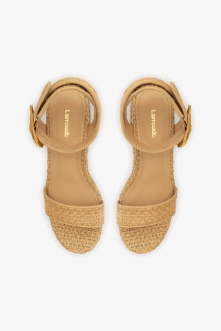 Verona Hi Wedge In Beige Leather and Natural Raffia