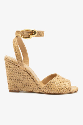 Yves Verona Wedge In Beige Leather and Natural Raffia