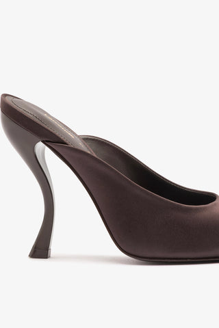 Larroudé x Nicolò B.: Inna Mule Mahogany Satin Mule Larroudé x Nicolò Beretta