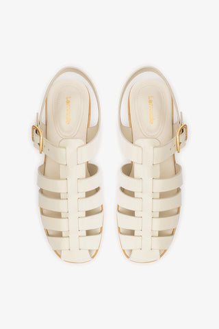 Stevie Flat Sandal In Ivory Box Leather
