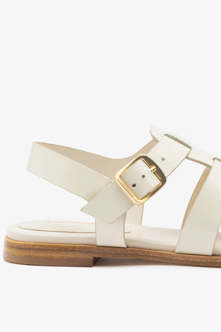 Stevie Flat Sandal In Ivory Box Leather