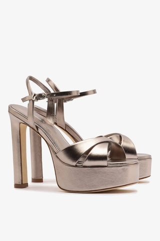 Bianca High Platform Sandal In Dusky Gold Metallic Leather Sandal Larroudé