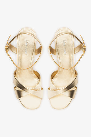 Bianca High Platform Sandal In Platina Metallic Leather Sandal Larroudé