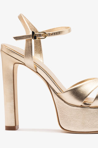 Bianca High Platform Sandal In Platina Metallic Leather