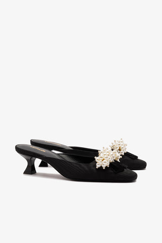 Amal Pearl Mule In Black Fabric