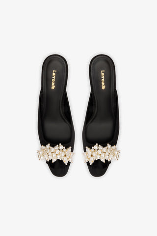Amal Pearl Mule In Black Fabric