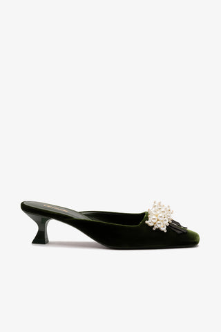 Amal Pearl Mule In Bosco Velvet