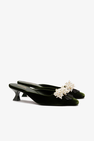 Amal Pearl Mule In Bosco Velvet