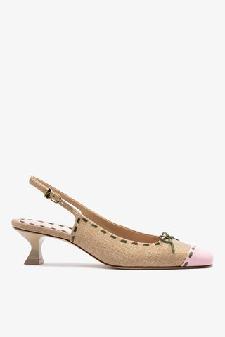 Jenny Pump In Beige Raffia and Tulip and Seaweed Leather