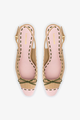 Jenny Pump In Beige Raffia and Tulip and Seaweed Leather Pump Larroudé